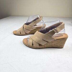 Clarks Collection Womens Sandals Size 9 Beige Leather Espadrille Wedge‎ Heel
